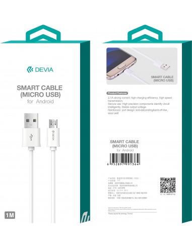 USB kabelis Devia Smart microUSB 1.0m baltas
