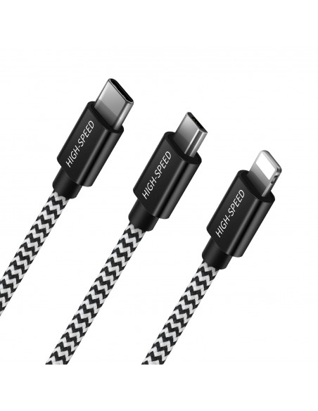 USB kabelis Dux Ducis K-ONE 3in1 microUSB-Lightning-Type-C FastCharging 1.2m