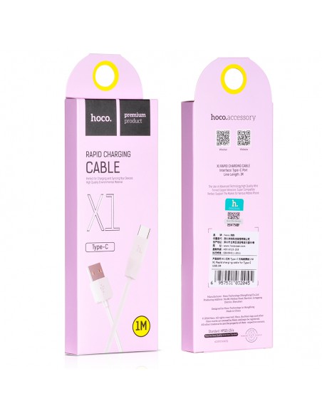 USB kabelis Hoco X1 Type-C 1.0m baltas
