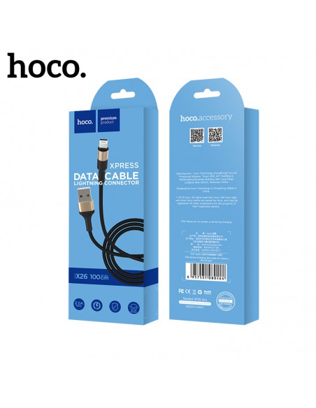 USB kabelis Hoco X26 Lightning 1.0m juodas-auksinis