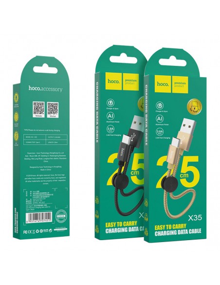 USB kabelis Hoco X35 Type-C 0.25m juodas