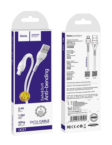 USB kabelis Hoco X37 Cool Power microUSB 1.0m baltas