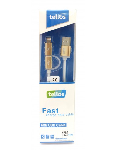 USB kabelis Tellos TPE 2in1 microUSB-Lightning auksinis, 1.2m
