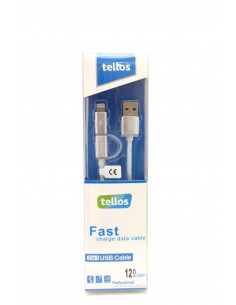 USB kabelis Tellos TPE 2in1 microUSB-Lightning sidabrinis, 1.2m
