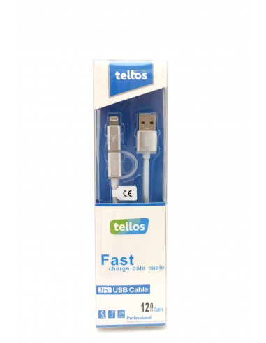 USB kabelis Tellos TPE 2in1 microUSB-Lightning sidabrinis, 1.2m