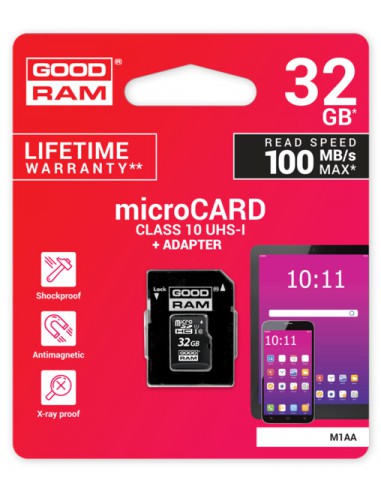 Atminties korta Goodram microSD 32Gb (class 10) + SD adapter