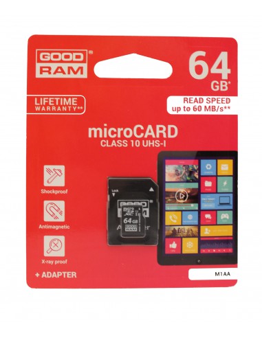 Atminties korta Goodram microSD 64Gb UHS I (class 10) + SD adapter