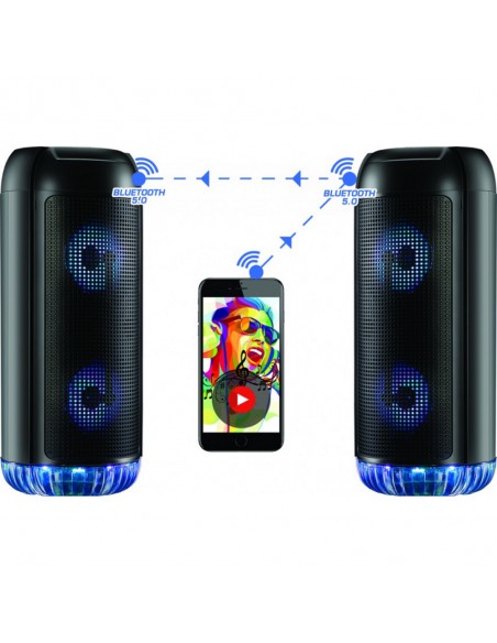 Bluetooth nešiojamas garsiakalbis Rebeltec Partybox 400 (USB, microSD, AUX, HF, RGB šviestuvas)