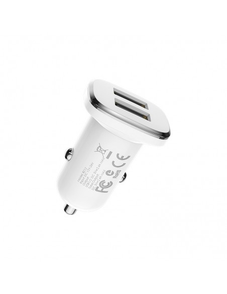 Įkroviklis automobilinis Borofone BZ12 su 2 USB jungtimis (2.4A) baltas