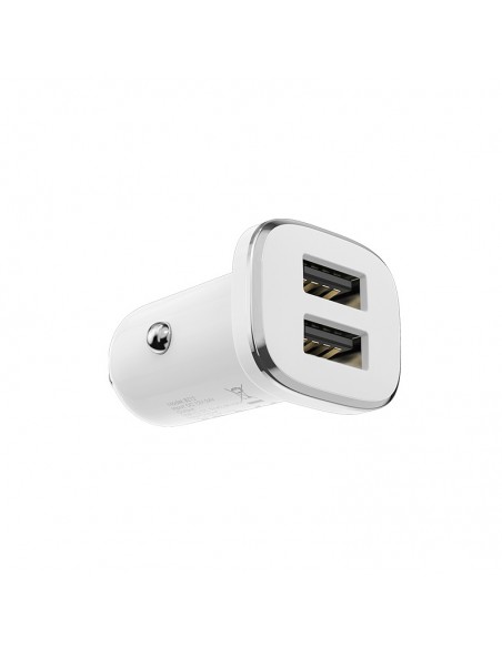 Įkroviklis automobilinis Borofone BZ12 su 2 USB jungtimis (2.4A) baltas