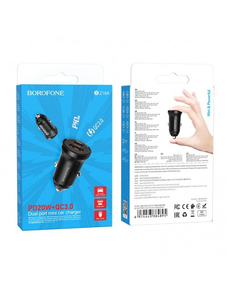 Įkroviklis automobilinis Borofone BZ18A USB-A/Type-C PD20W+QC3.0 juodas
