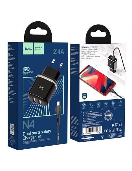Įkroviklis buitinis Hoco N4 + microUSB (2.4A) juodas
