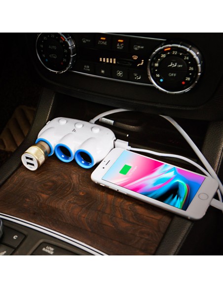 Įkroviklis-šakotuvas automobilinis Hoco C1 su 2 USB jungtimi ir trimis (3.1A) jungtimis