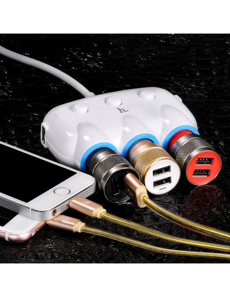 Įkroviklis-šakotuvas automobilinis Hoco C1 su 2 USB jungtimi ir trimis (3.1A) jungtimis