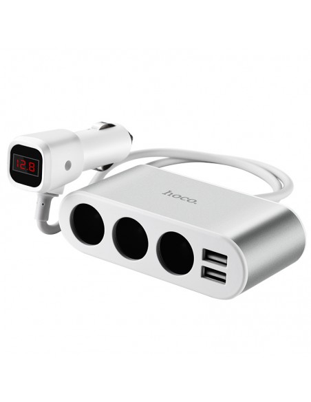 Įkroviklis-šakotuvas automobilinis Hoco Z13 su 2 USB jungtimi ir trimis jungtimis