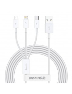 Kabelis Baseus Superior iš USB į microUSB+Lightning+Type-C 3.5A 1.5m baltas CAMLTYS-02