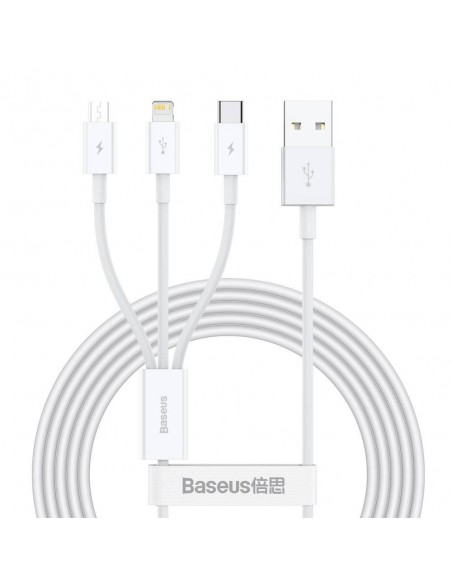 Kabelis Baseus Superior iš USB į microUSB+Lightning+Type-C 3.5A 1.5m baltas CAMLTYS-02