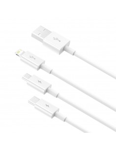 Kabelis Baseus Superior iš USB į microUSB+Lightning+Type-C 3.5A 1.5m baltas CAMLTYS-02 2