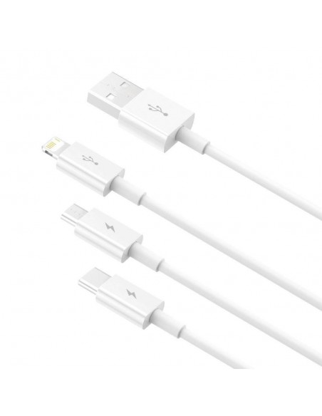 Kabelis Baseus Superior iš USB į microUSB+Lightning+Type-C 3.5A 1.5m baltas CAMLTYS-02