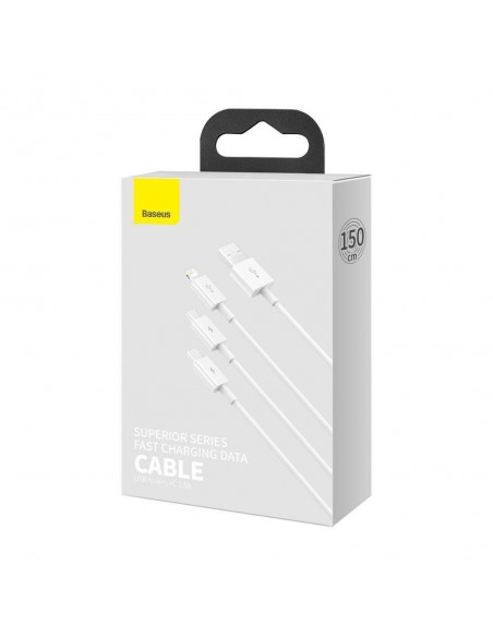 Kabelis Baseus Superior iš USB į microUSB+Lightning+Type-C 3.5A 1.5m baltas CAMLTYS-02