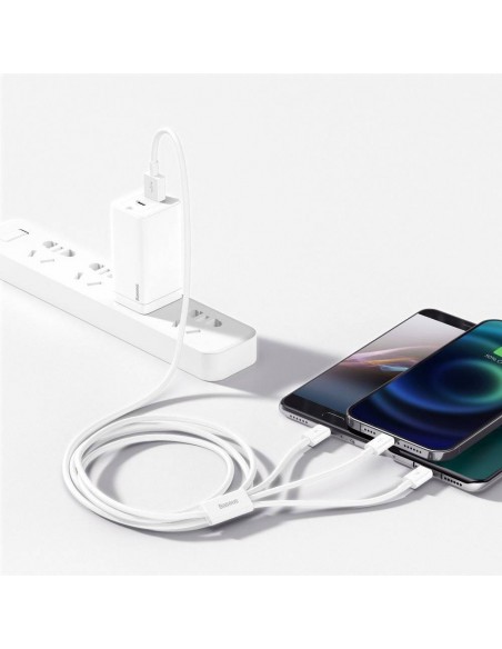 Kabelis Baseus Superior iš USB į microUSB+Lightning+Type-C 3.5A 1.5m baltas CAMLTYS-02