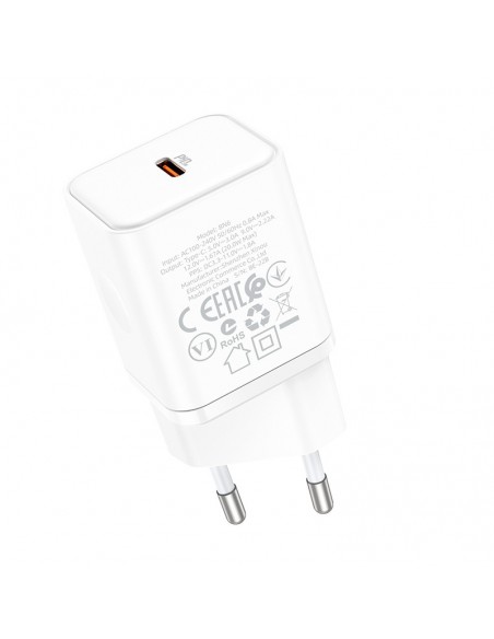 Įkroviklis buitinis Borofone BN6 Type-C PD+QC3.0 20W, baltas