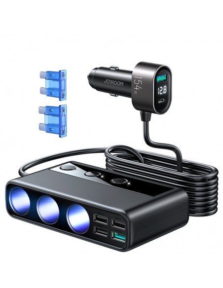 Įkroviklis automobilinis Joyroom 9in1 154W 3x12V, PD USB Type-C, QC3.0 USB-A, 4xUSB-A JR-CL06
