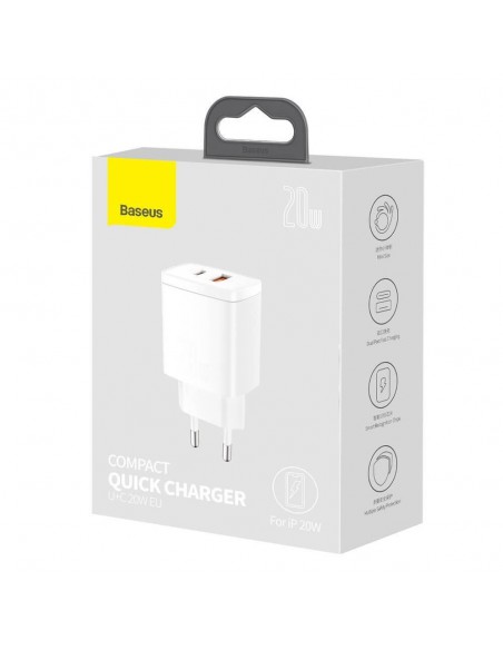 Įkroviklis buitinis Baseus USB + Type-C 20W baltas CCXJ-B02