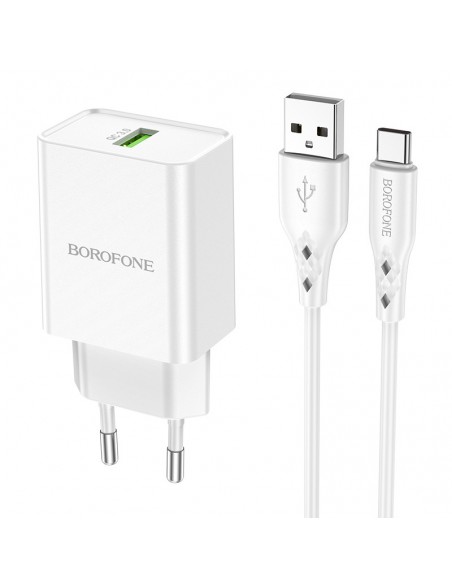 Įkroviklis buitinis Borofone BN5 QC 3.0 18W + Type-C, baltas