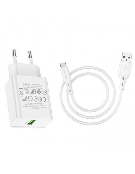 Įkroviklis buitinis Borofone BN5 QC 3.0 18W + Type-C, baltas