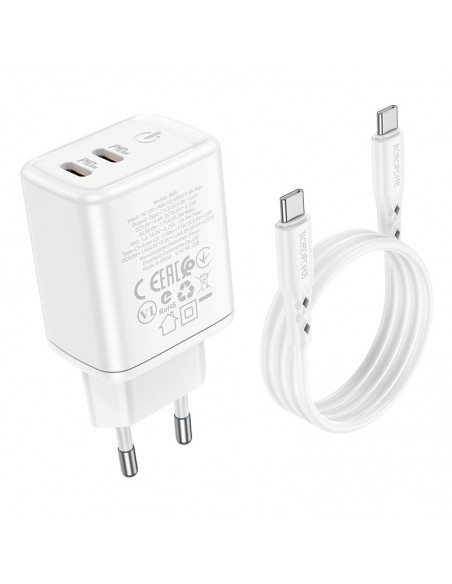 Įkroviklis buitinis Borofone BN9 2xType-C 35W + Type-C baltas