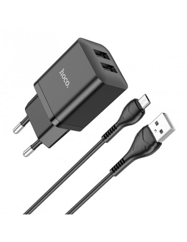 Įkroviklis buitinis Hoco N25 2xUSB-A (2.1A) + MicroUSB juodas