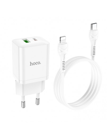 Įkroviklis buitinis Hoco N28 Founder PD20W+QC3.0 + Lightning baltas