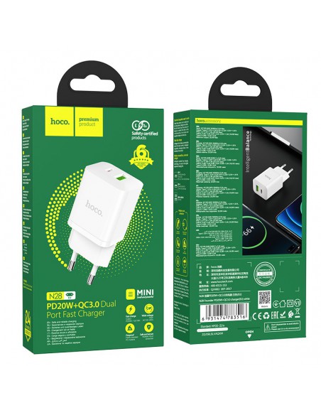 Įkroviklis buitinis Hoco N28 Founder PD20W+QC3.0 baltas