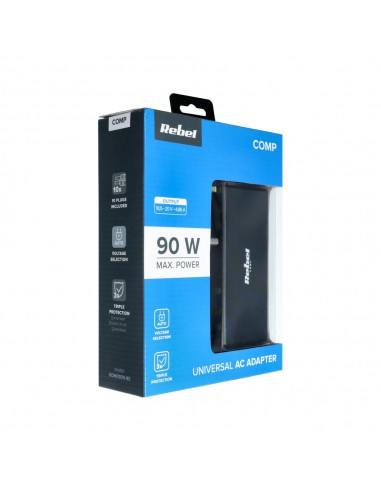 Įkroviklis buitinis universalus REBEL for Notebook/Laptop 90W/18-20V juodas