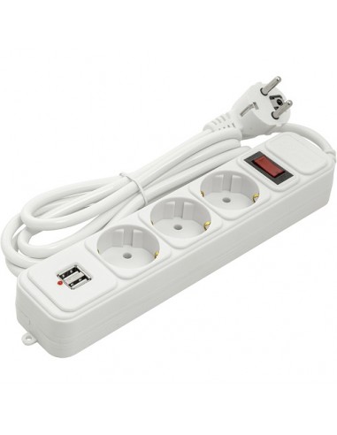 Buitinis ilgiklis 1.8m, 3 lizdai + 2 USB, su jungikliu