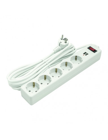 Buitinis ilgiklis 5m, 5 lizdai, 2xUSB, su jungikliu