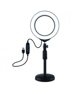 LED žiedinė lempa 16cm, su stovu 18-28cm, USB