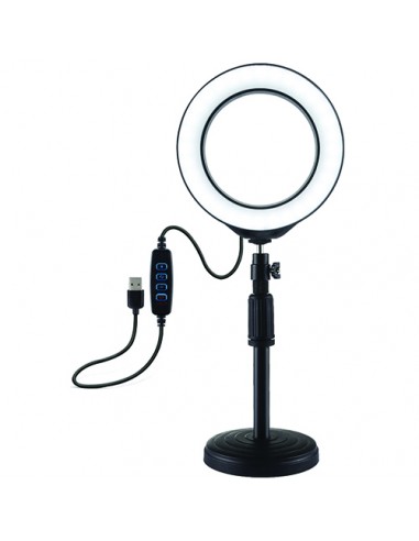 LED žiedinė lempa 16cm, su stovu 18-28cm, USB