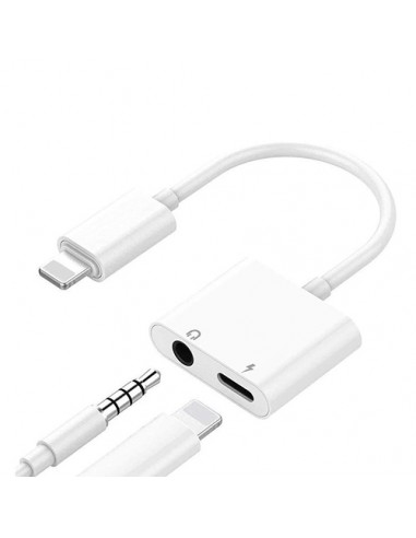 Dvigubas adapteris iPhone Lightning - 3.5 mm ausinėms ir krovikliui