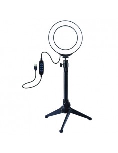LED žiedinė lempa 12cm, su trikoju staliniu stovu iki 24.5cm, USB