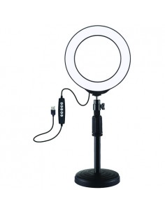 LED žiedinė lempa 16cm, su stovu iki 33cm, USB, RGBW