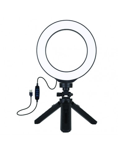 LED žiedinė lempa 16cm, su trikoju stovu 12-14.5cm, USB