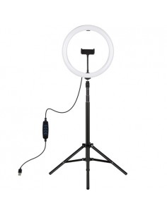 LED žiedinė lempa 30cm su trikoju stovu iki 1.65m ir telefono laikikliu, USB