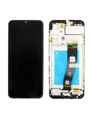 Ekranas Samsung A025 A02s 5G su lietimui jautriu stikliuku ir rėmeliu originalus Black (service pack)