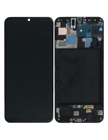 Ekranas Samsung A505 A50 su lietimui jautriu stikliuku ir rėmeliu originalus Black (service pack)