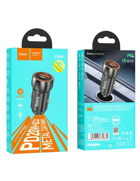 Įkroviklis automobilinis Hoco Z46A USB-A/Type-C PD20W+QC3.0 pilkas