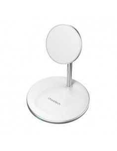 Magnetinis bevielis įkroviklis su stovu CHOETECH, 2in1, 15W, baltas