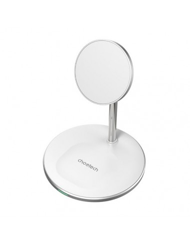 Magnetinis bevielis įkroviklis su stovu CHOETECH, 2in1, 15W, baltas