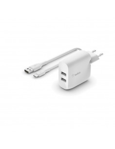 Įkroviklis buitinis Belkin Boost Charge Dual USB-A 24W + USB-A to USB-C kabelis baltas